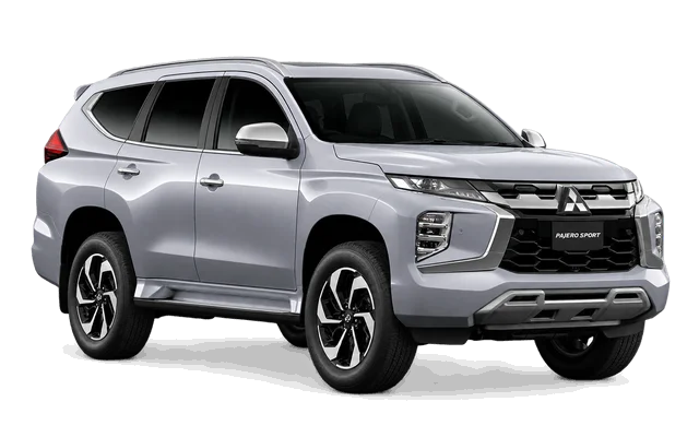 Silver Mitsubishi Pajero Sport, right-facing front three-quarter view