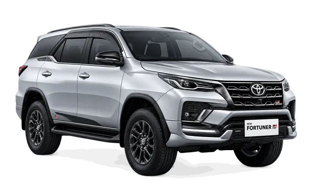 Silver Toyota Fortuner GR Sport, right-facing front three-quarter view