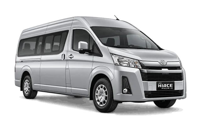 Silver Toyota Hiace Premio, right-facing front three-quarter view